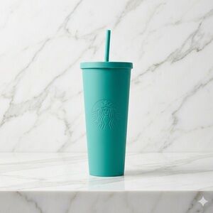 Starbucks 2015 Matte Teal Green Soft Touch Venti 24oz Tumbler Cold Cup Rare EUC